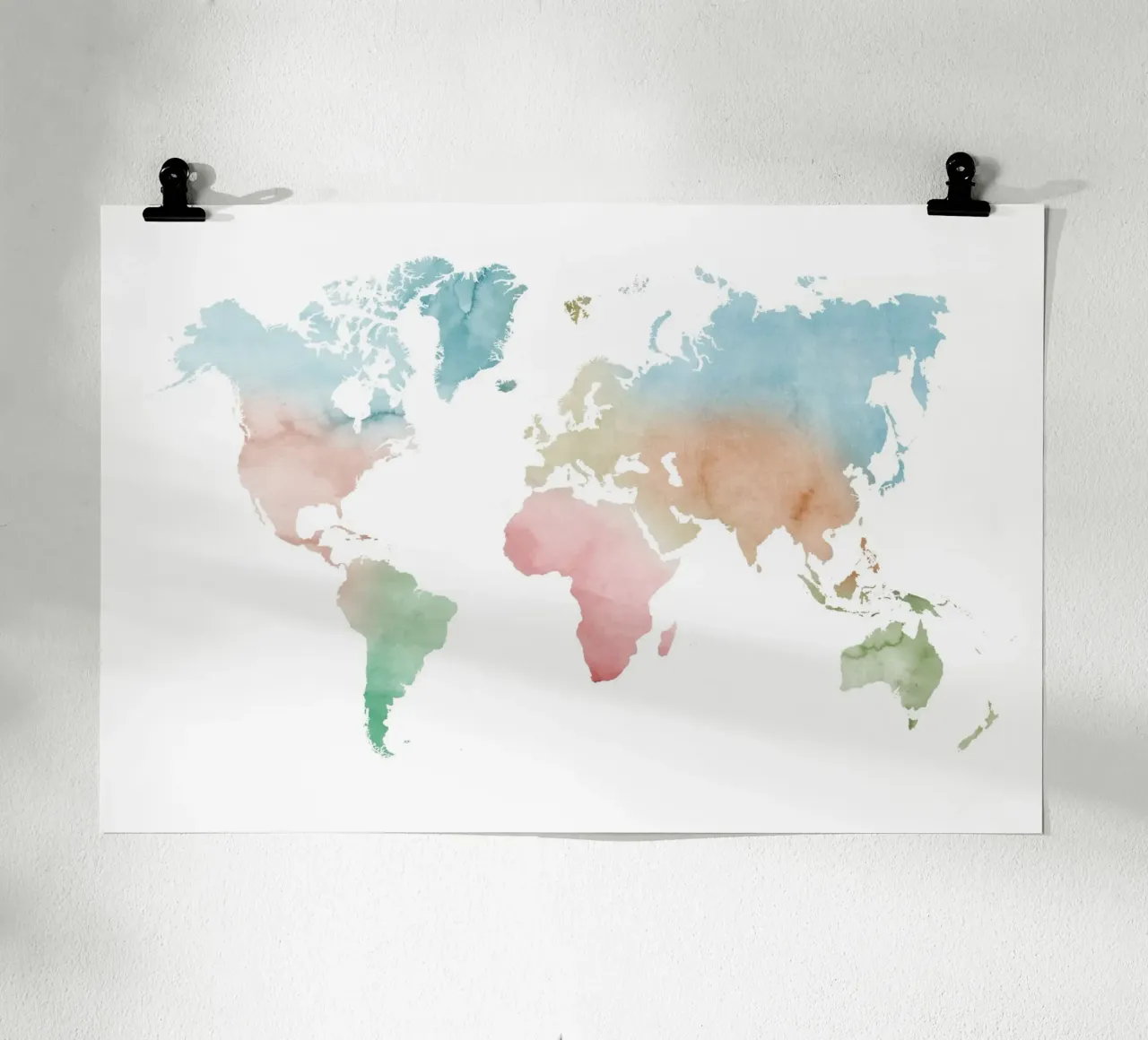 Mappa del mondo ad acquerello - colori pastello poster con telaio in alluminio da NouveauPrints