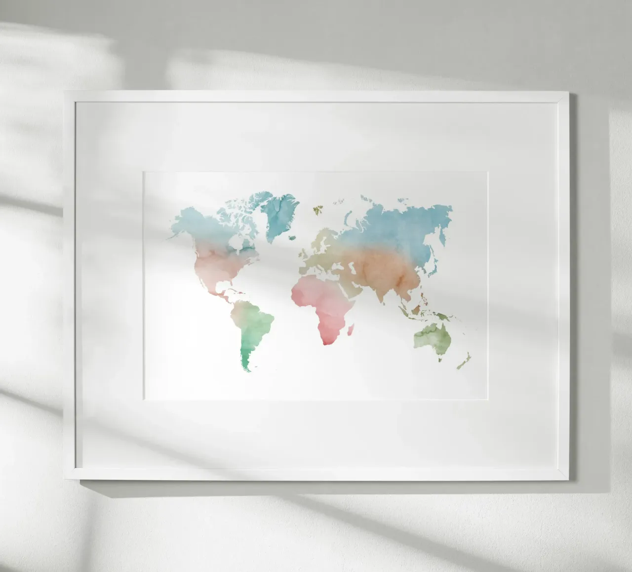 Mappa del mondo ad acquerello - colori pastello poster con telaio in alluminio da NouveauPrints