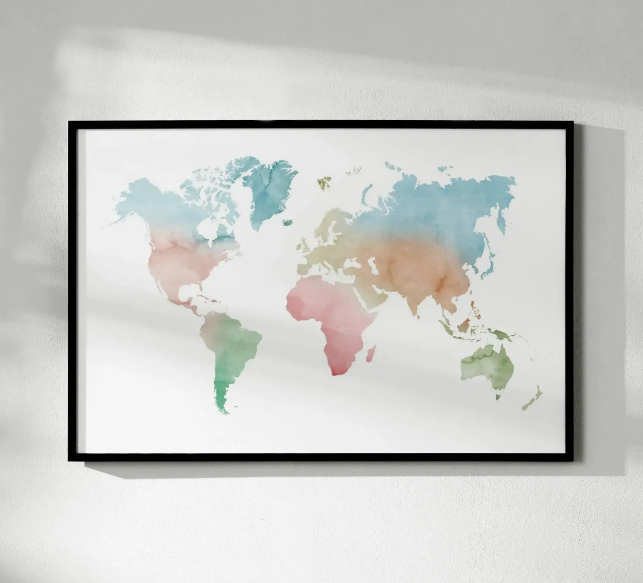 Mappa del mondo ad acquerello - colori pastello poster con telaio in alluminio da NouveauPrints