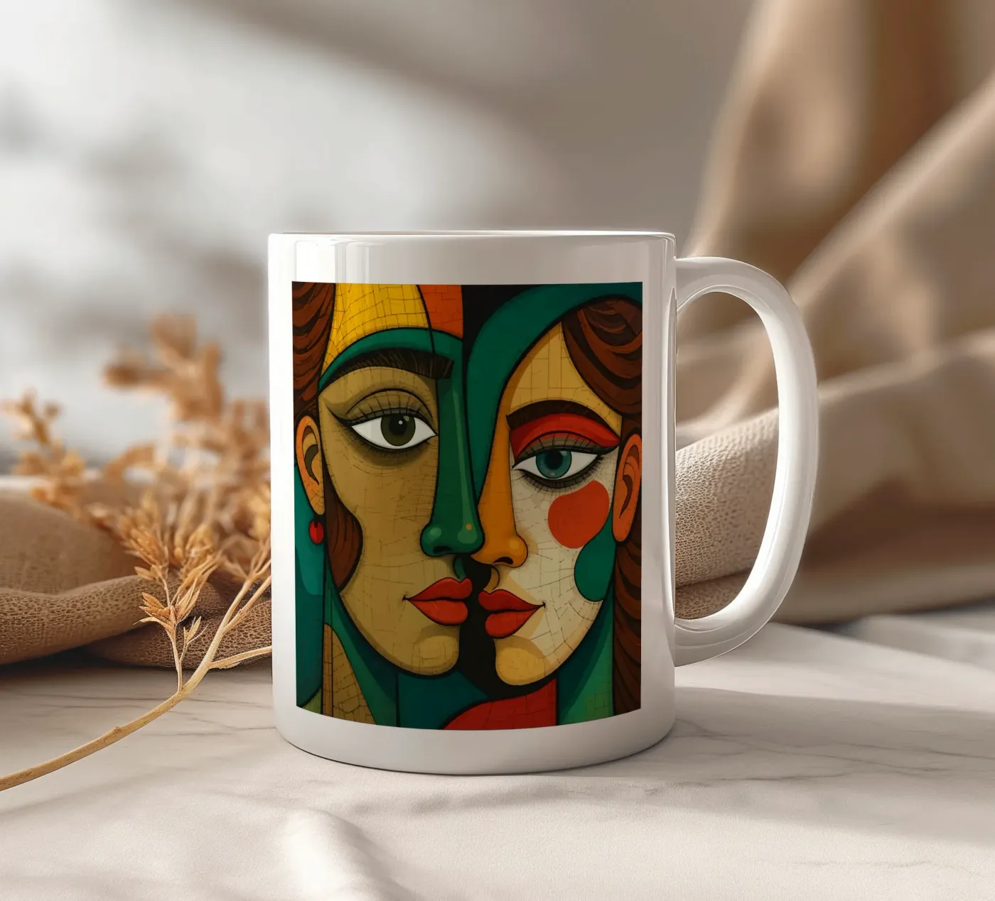 Abstract faces ceramic mug by Mohs