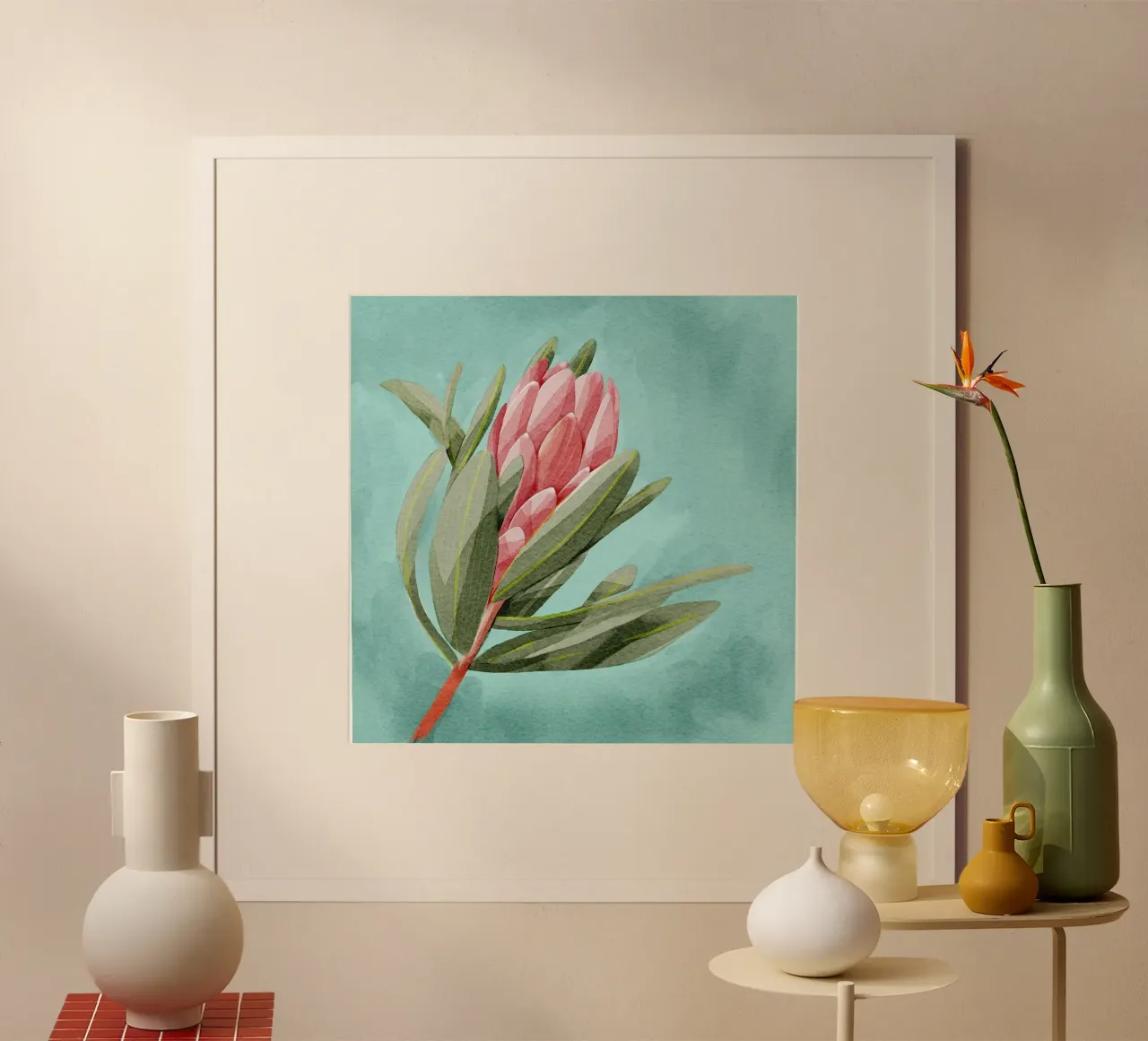 Fiore di protea poster con telaio in alluminio da Katie O'Shea