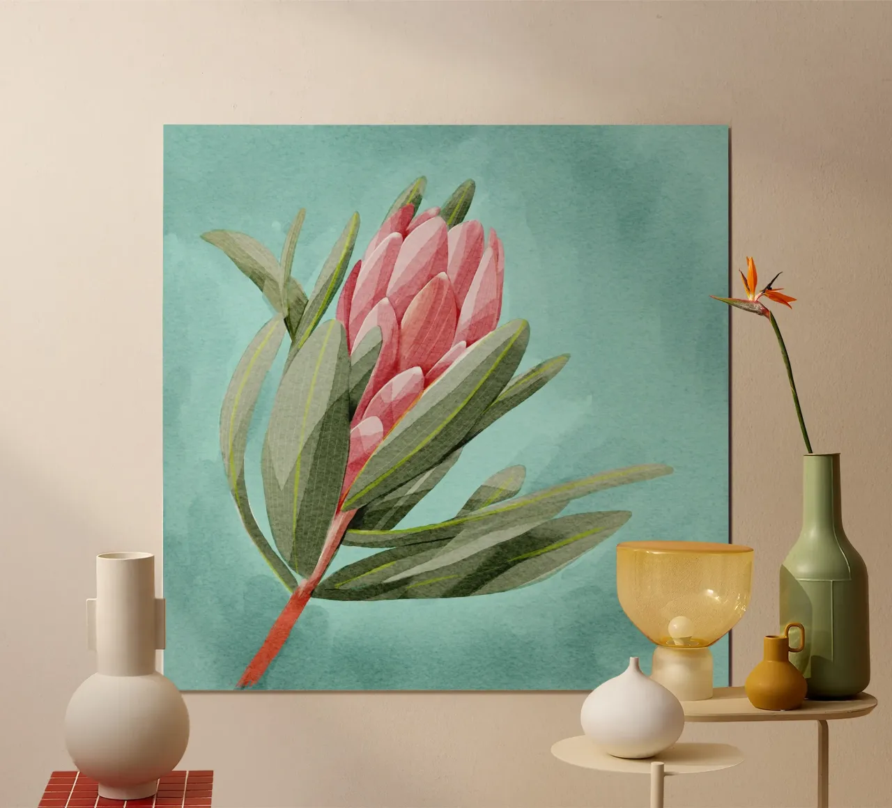 Fiore di protea poster con telaio in alluminio da Katie O'Shea
