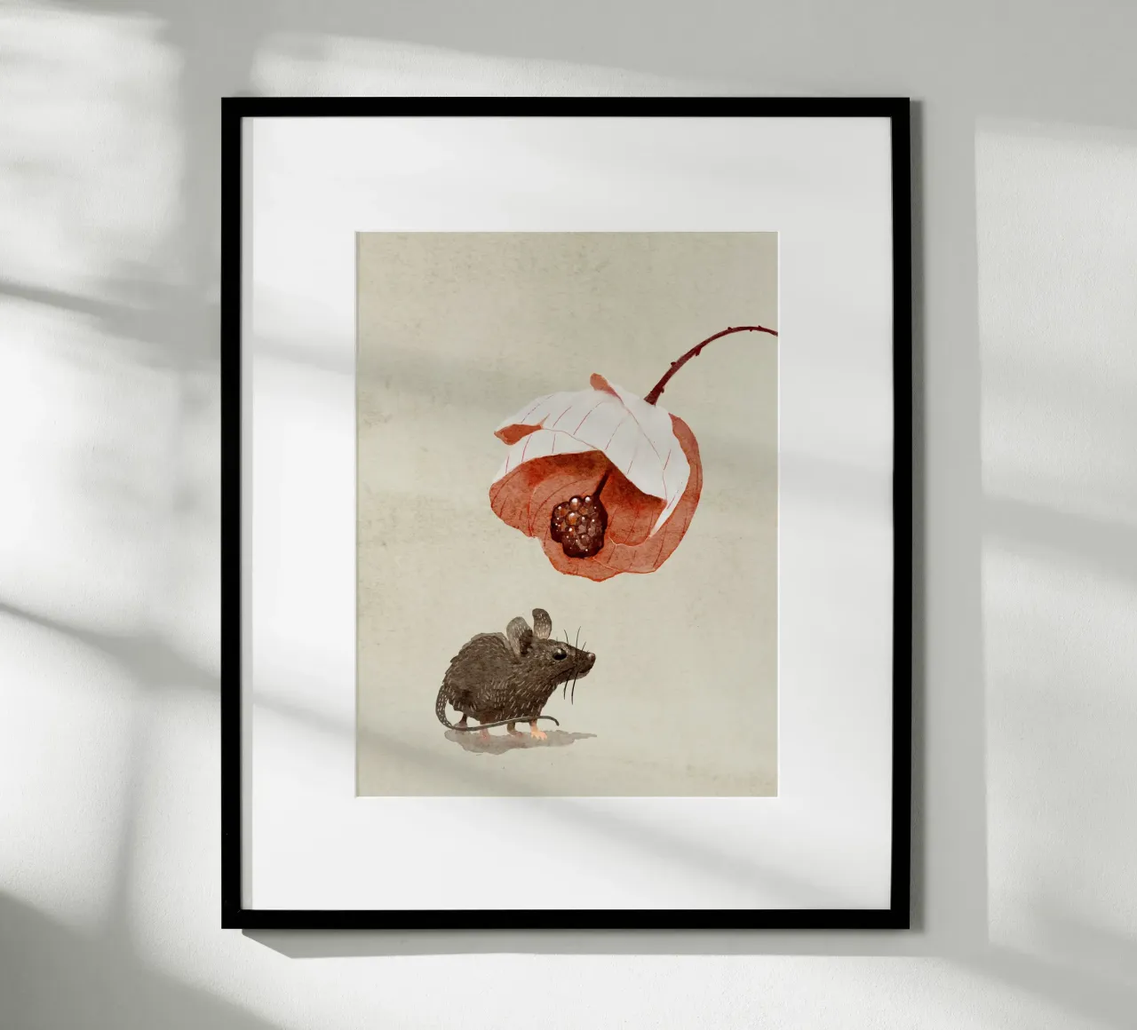Topo e fiore poster con telaio in alluminio da Katie O'Shea