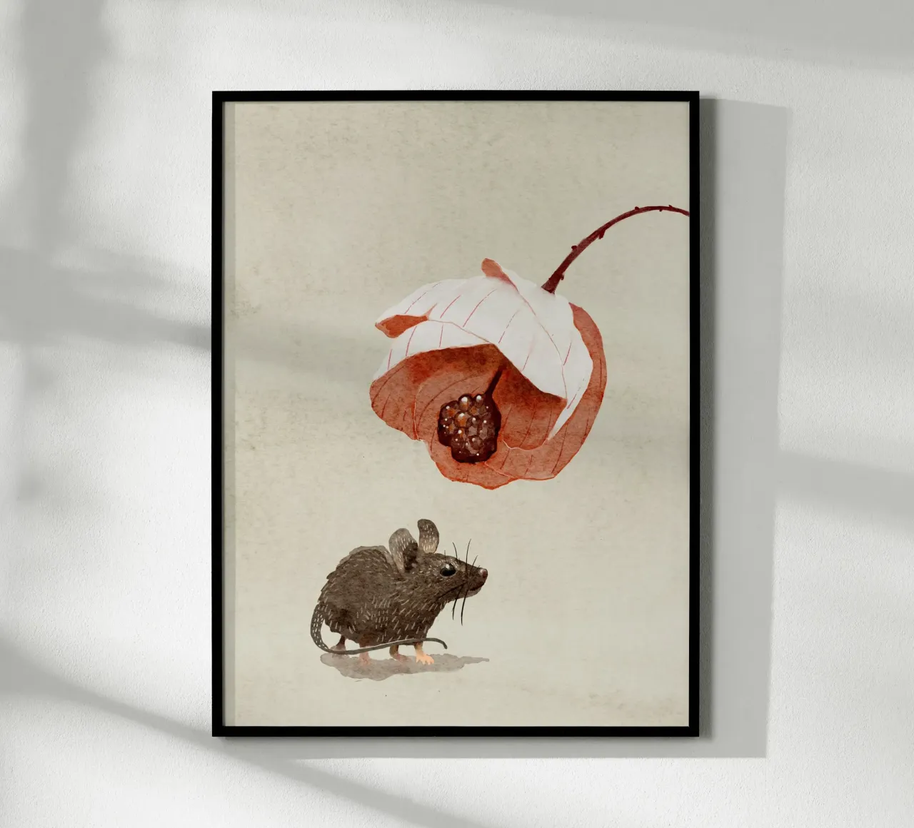 Topo e fiore poster con telaio in alluminio da Katie O'Shea