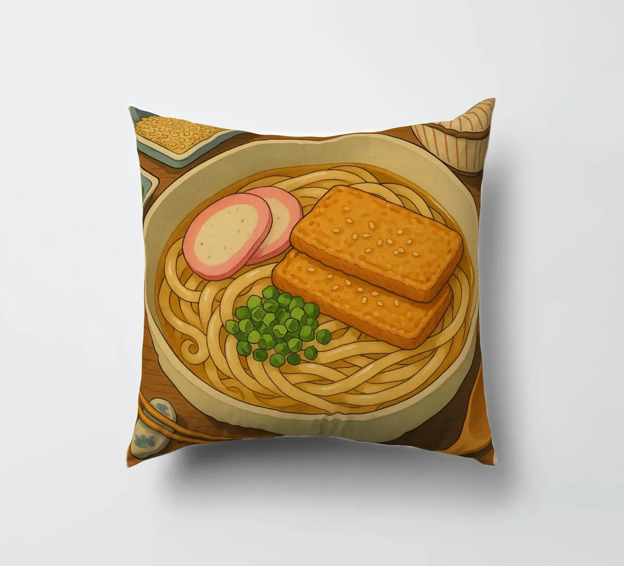 Ciotola di noodles Udon in stile anime - Serie di piatti giapponesi n. 1 cuscino da japanfox