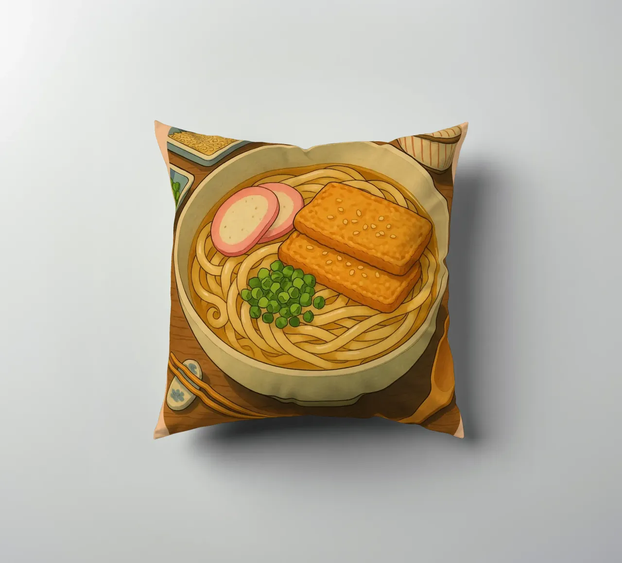 Ciotola di noodles Udon in stile anime - Serie di piatti giapponesi n. 1 cuscino da japanfox