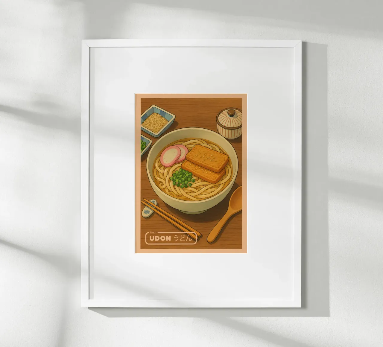 Ciotola di noodles Udon in stile anime - Serie di piatti giapponesi n. 1 poster con telaio in legno da japanfox