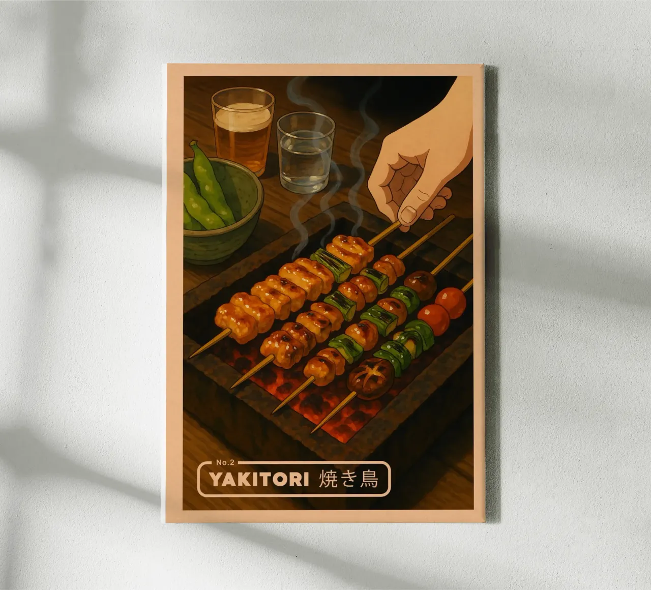 Anime-style Yakitori Skewers - Japanese food series No. 2 canvas with Floater frame by japanfox