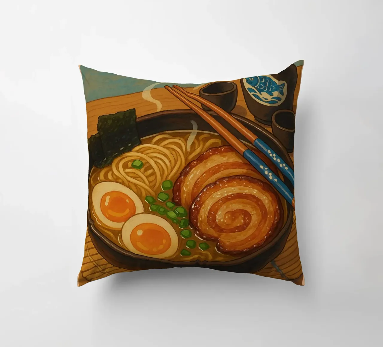 Ciotola di spaghetti Ramen in stile Anime - Serie di piatti giapponesi n. 3 cuscino da japanfox