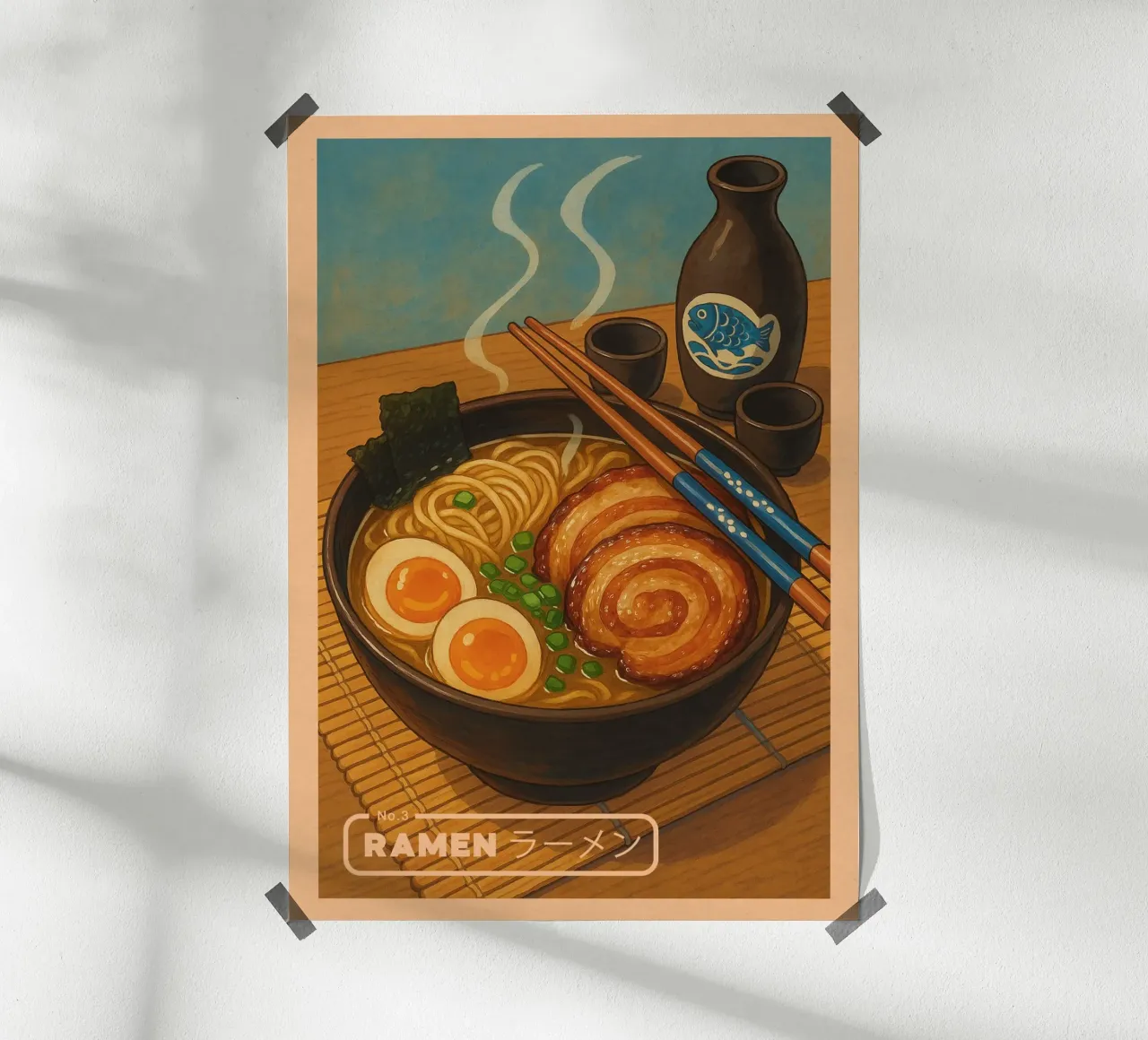 Tazón de fideos Ramen estilo anime - Serie de comida japonesa nº 3 poster de japanfox