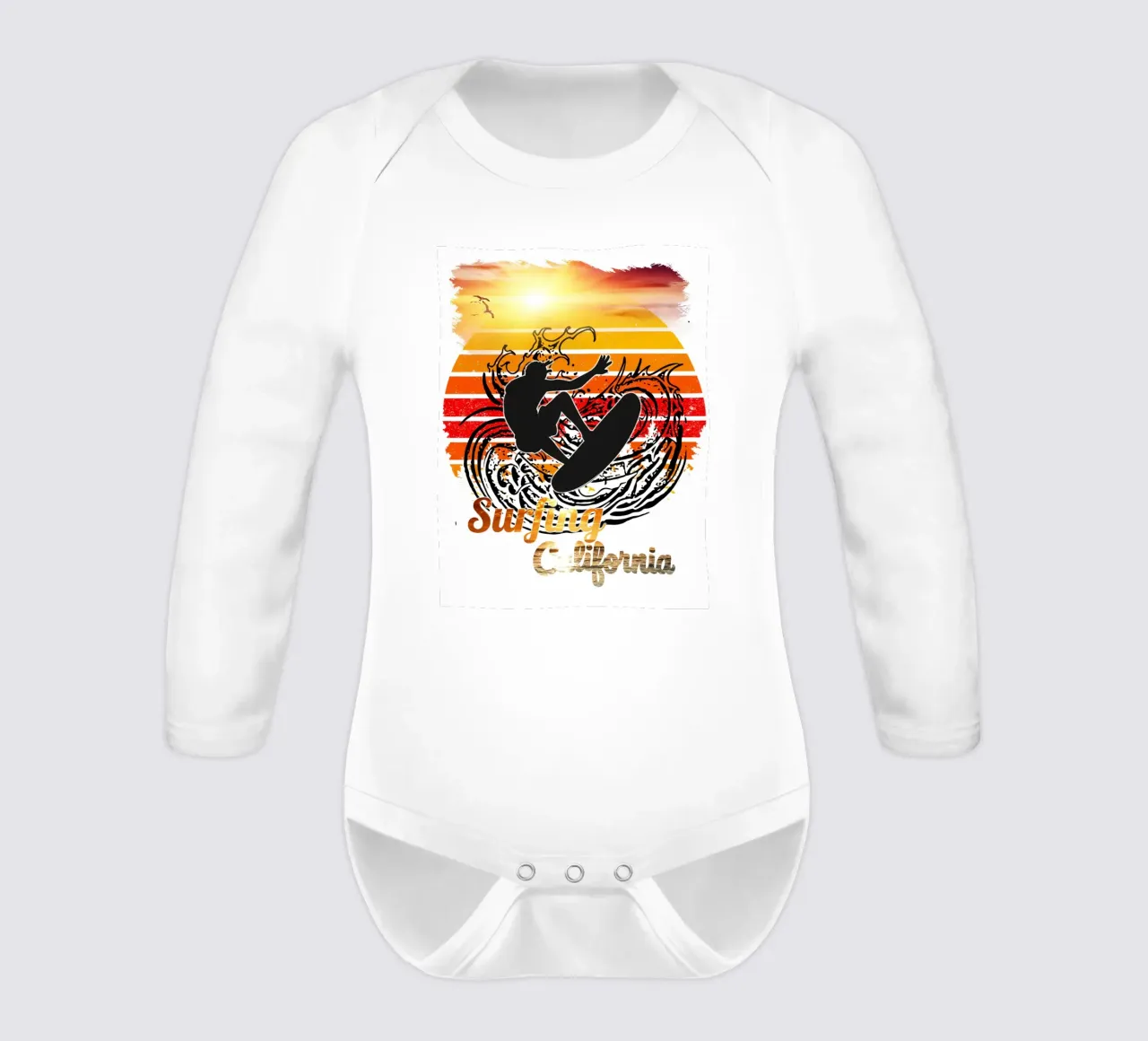 Surf Life Oval 2a - Summer Sun Vibes 15b long-sleeve baby romper by surfer28