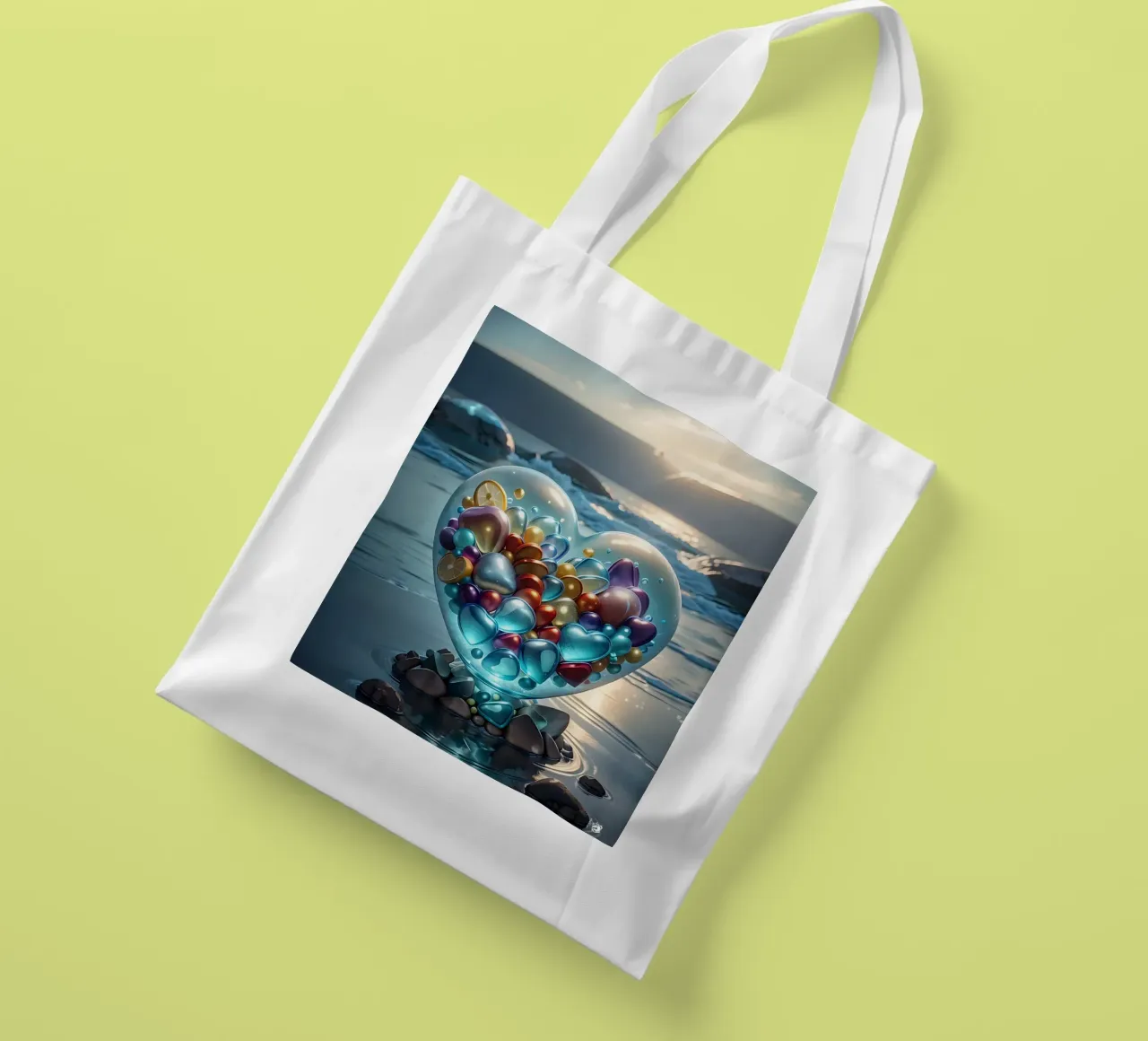 Cuore di cristallo in riva al mare - Cœur multicolore cristal borsa in juta da LM2KONE