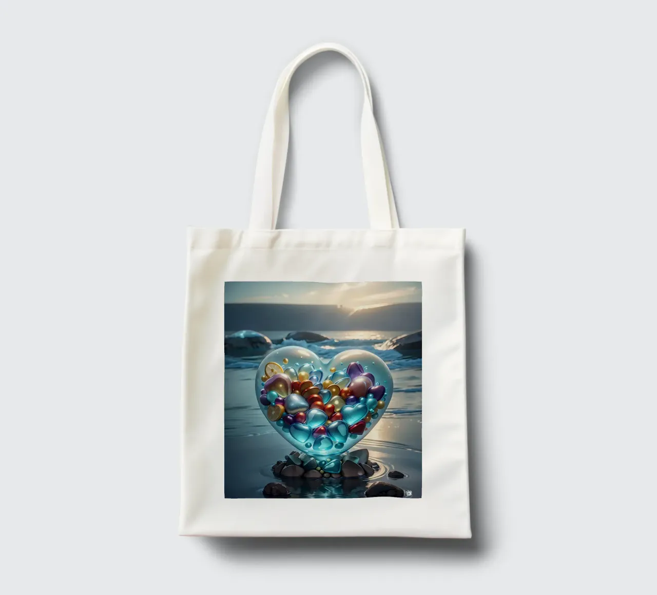 Cuore di cristallo in riva al mare - Cœur multicolore cristal borsa in juta da LM2KONE