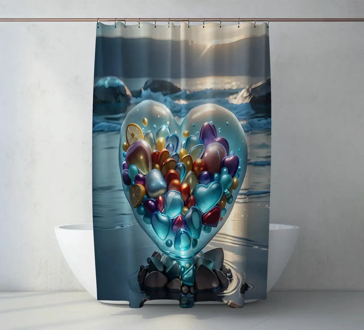 Cuore di cristallo in riva al mare - Cœur multicolore cristal tenda da doccia da LM2KONE
