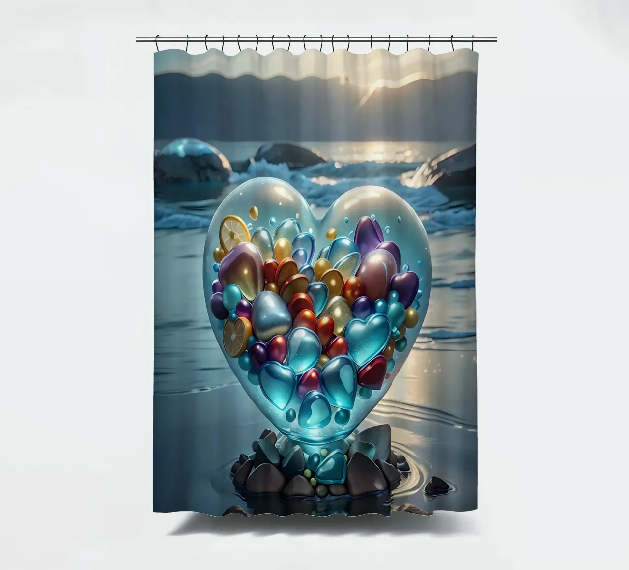 Cuore di cristallo in riva al mare - Cœur multicolore cristal tenda da doccia da LM2KONE