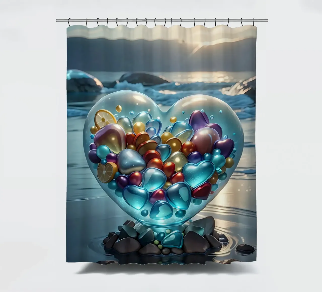 Cuore di cristallo in riva al mare - Cœur multicolore cristal tenda da doccia da LM2KONE