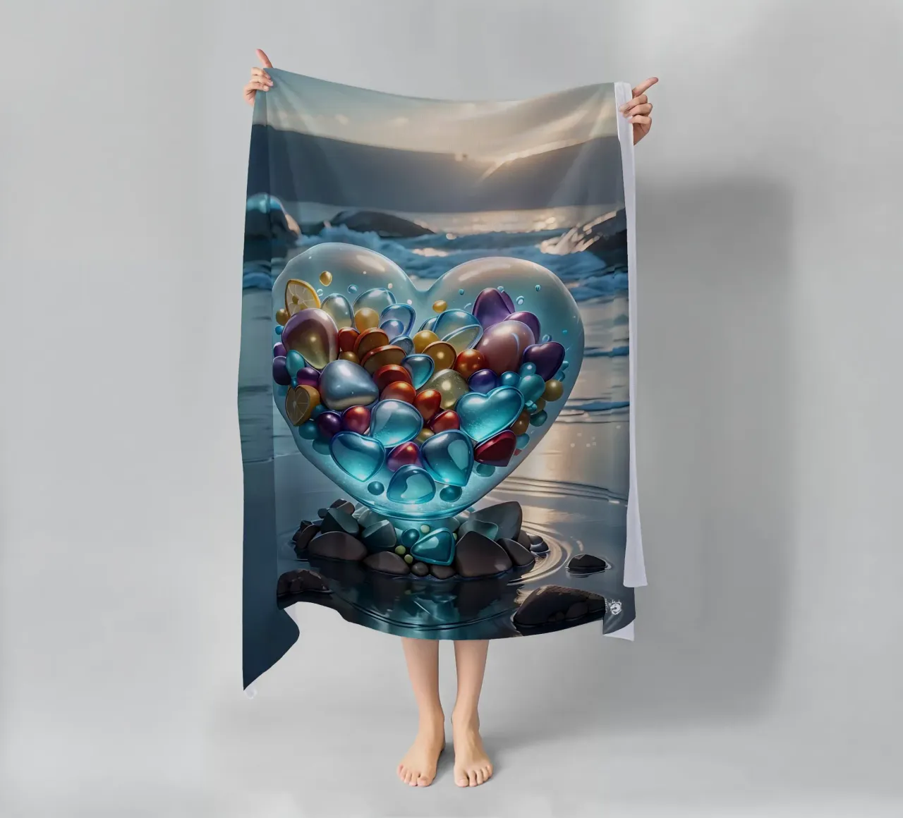Cuore di cristallo in riva al mare - Cœur multicolore cristal telo mare da LM2KONE