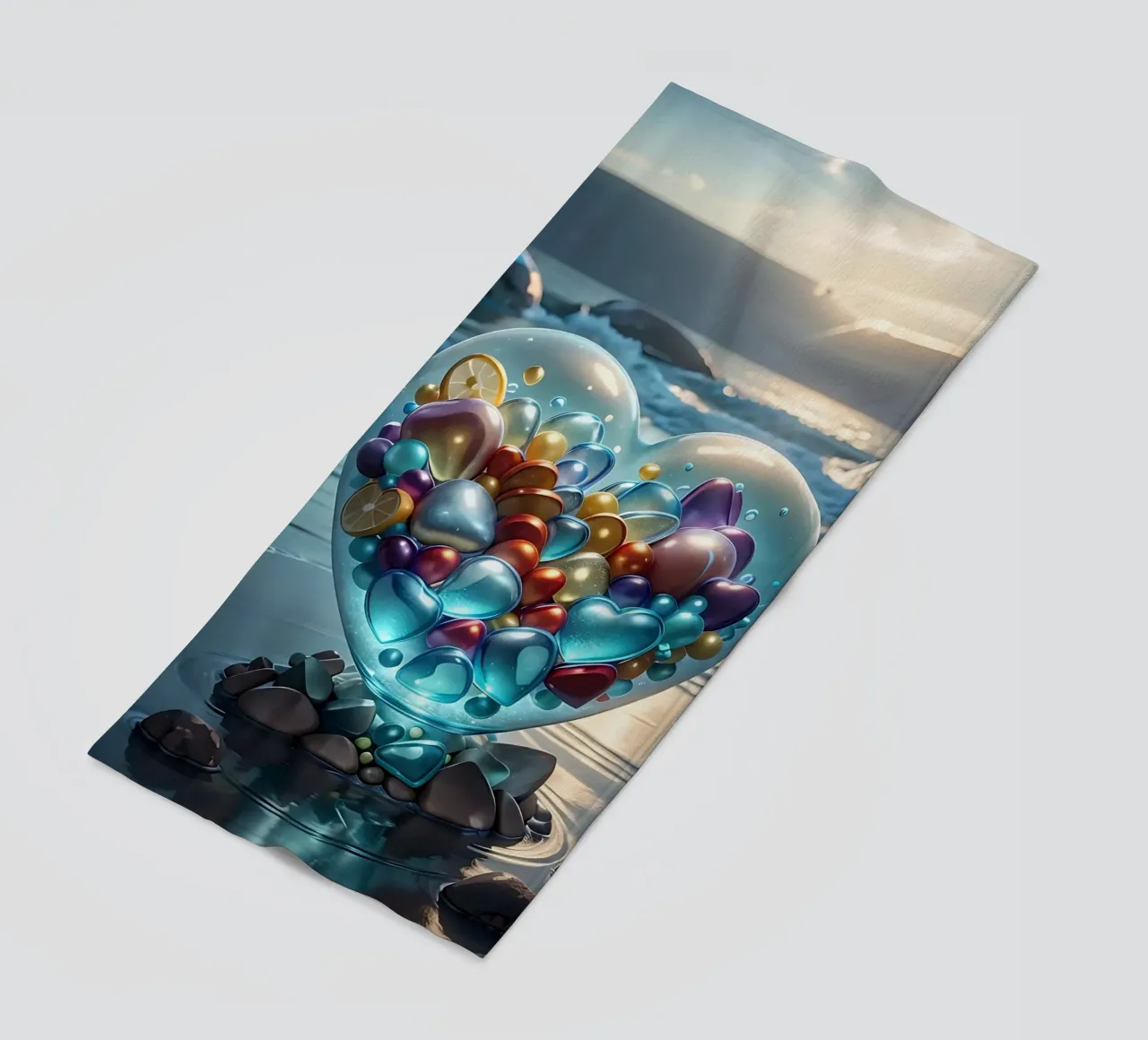 Cuore di cristallo in riva al mare - Cœur multicolore cristal telo mare da LM2KONE