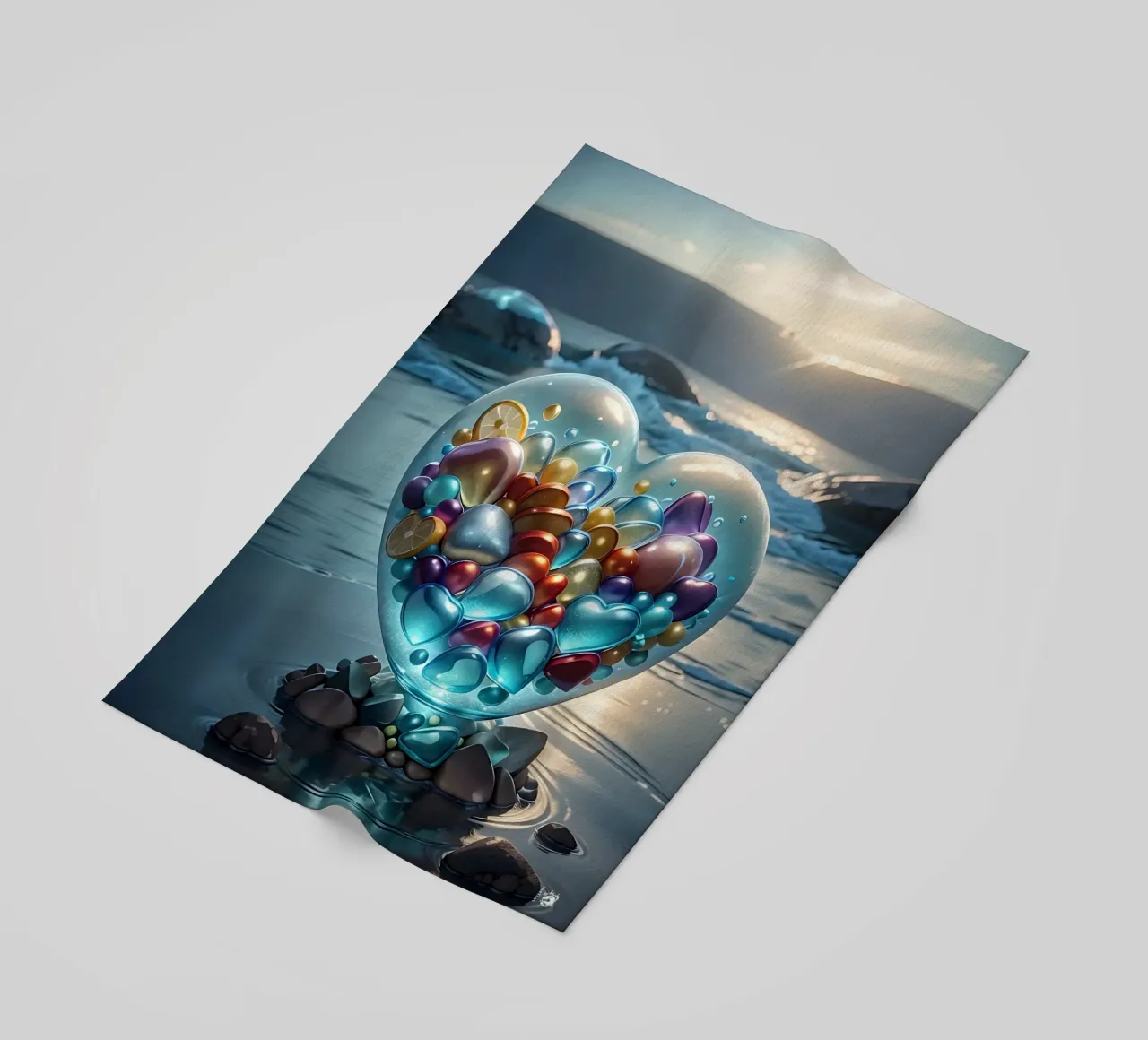 Cuore di cristallo in riva al mare - Cœur multicolore cristal telo mare da LM2KONE