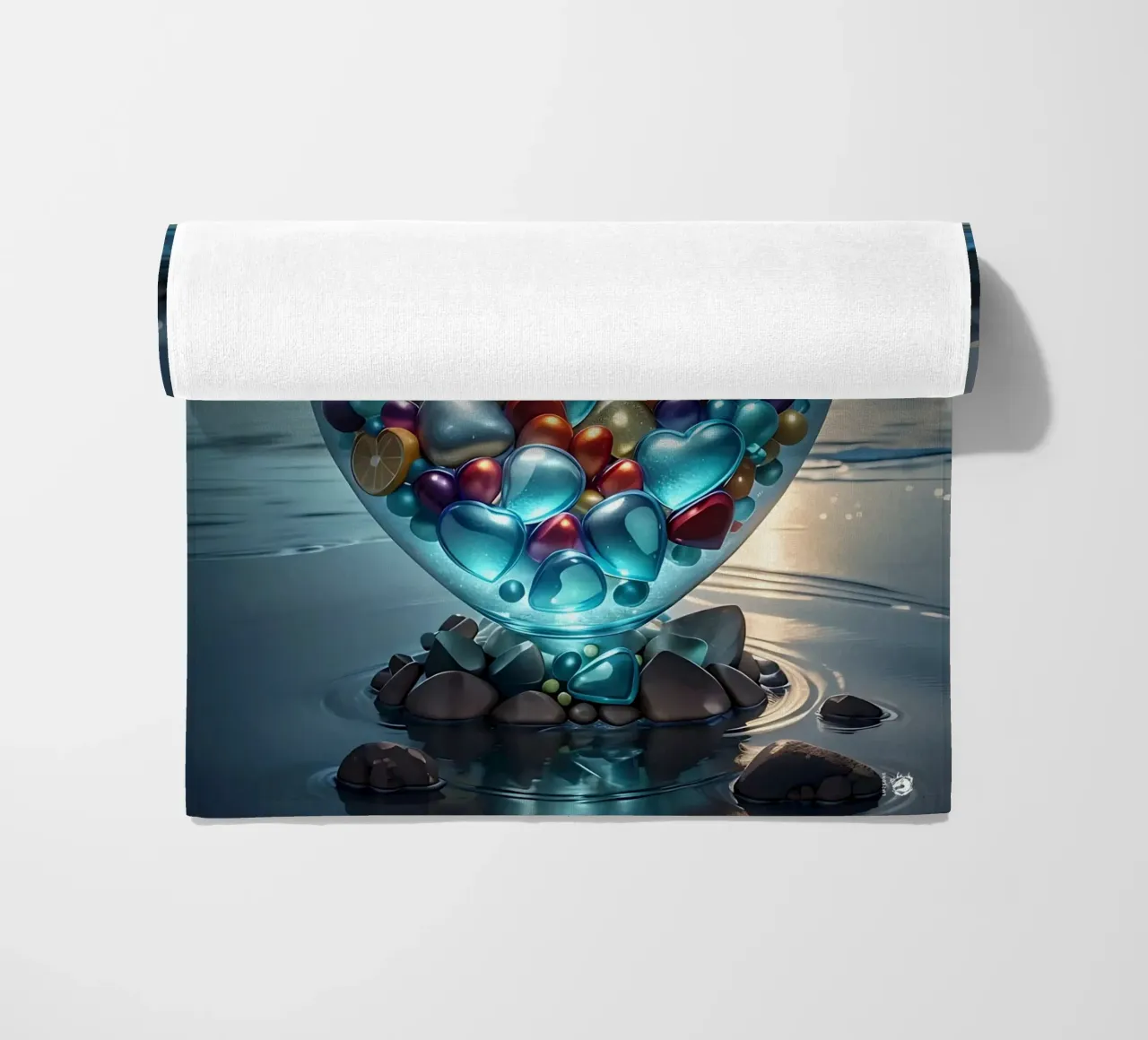 Cuore di cristallo in riva al mare - Cœur multicolore cristal telo mare da LM2KONE