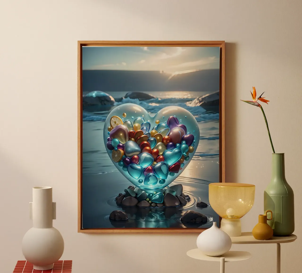 Hart Zee Abstract canvas met Baklijst van LM2KONE
