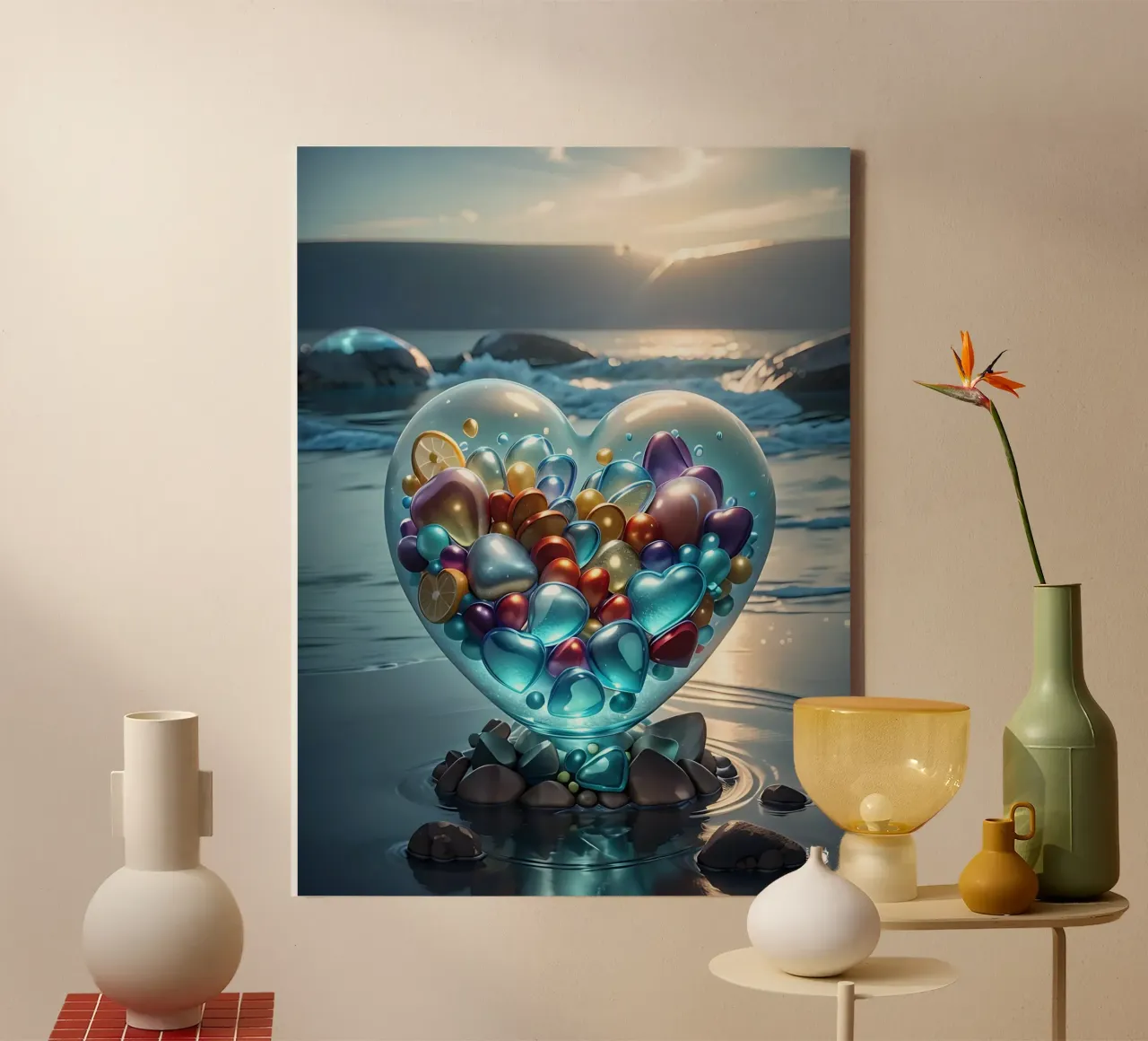 Hart Zee Abstract canvas met Baklijst van LM2KONE