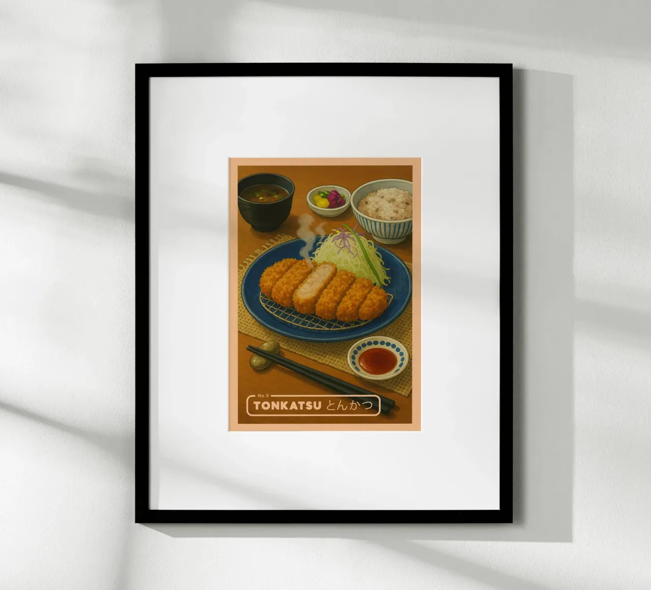 Tonkatsu en animation - Série sur la cuisine japonaise n° 5 poster avec cadre en aluminium de japanfox