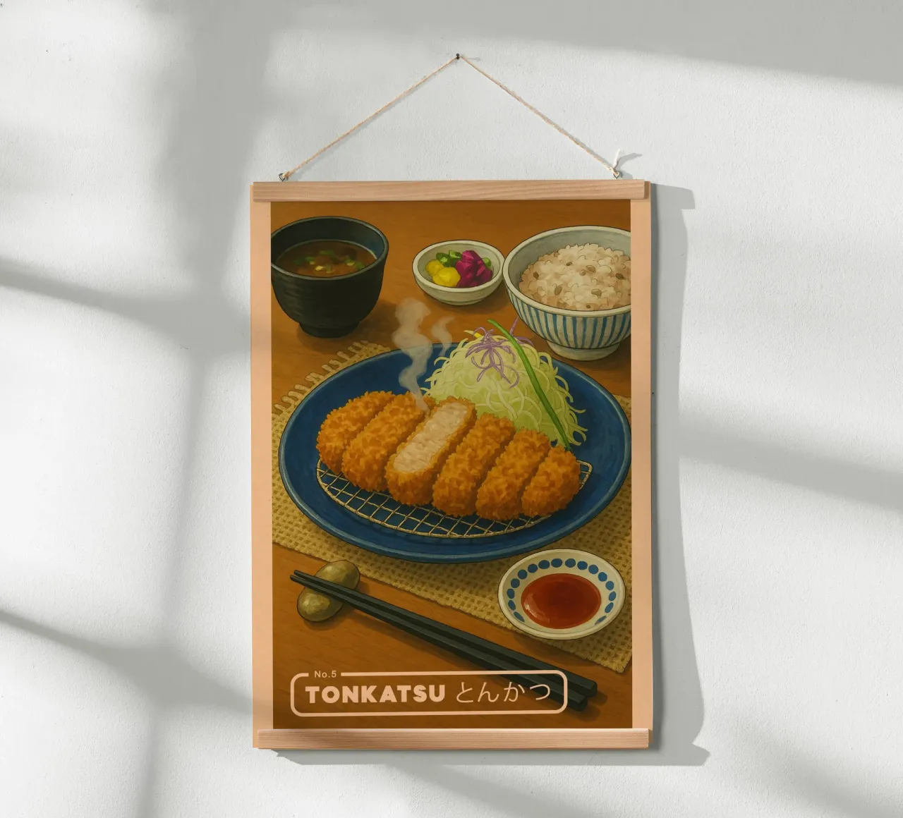Tonkatsu en animation - Série sur la cuisine japonaise n° 5 poster avec cadre en aluminium de japanfox