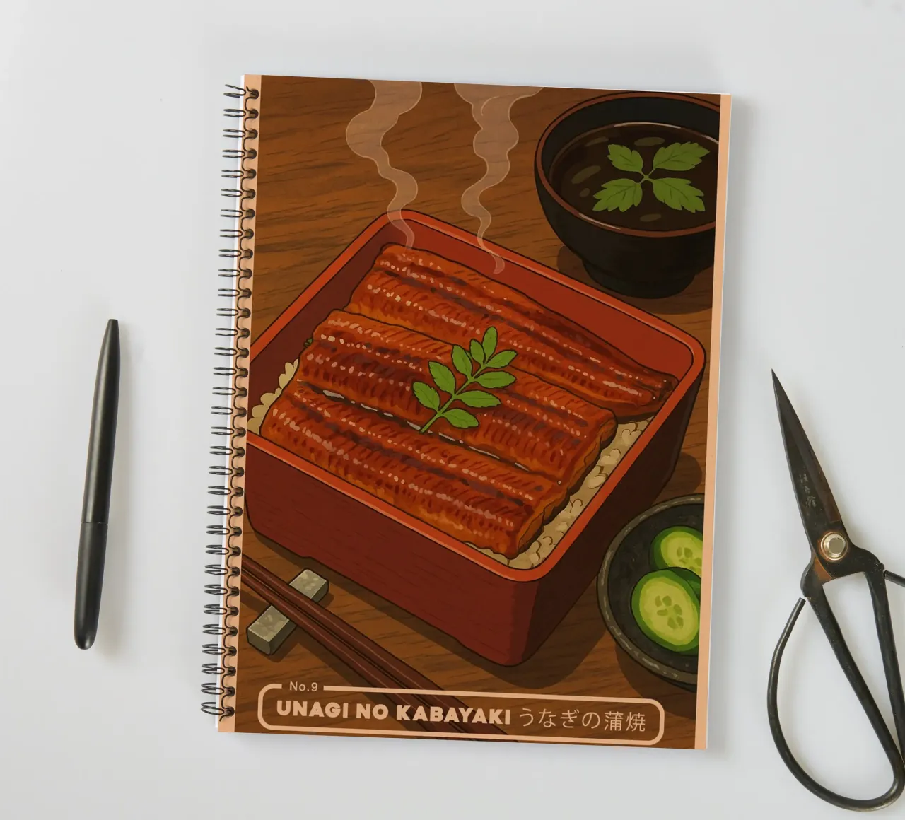 Anime-style Eels with rice - Japanese food series No. 9 spiral notebook by japanfox