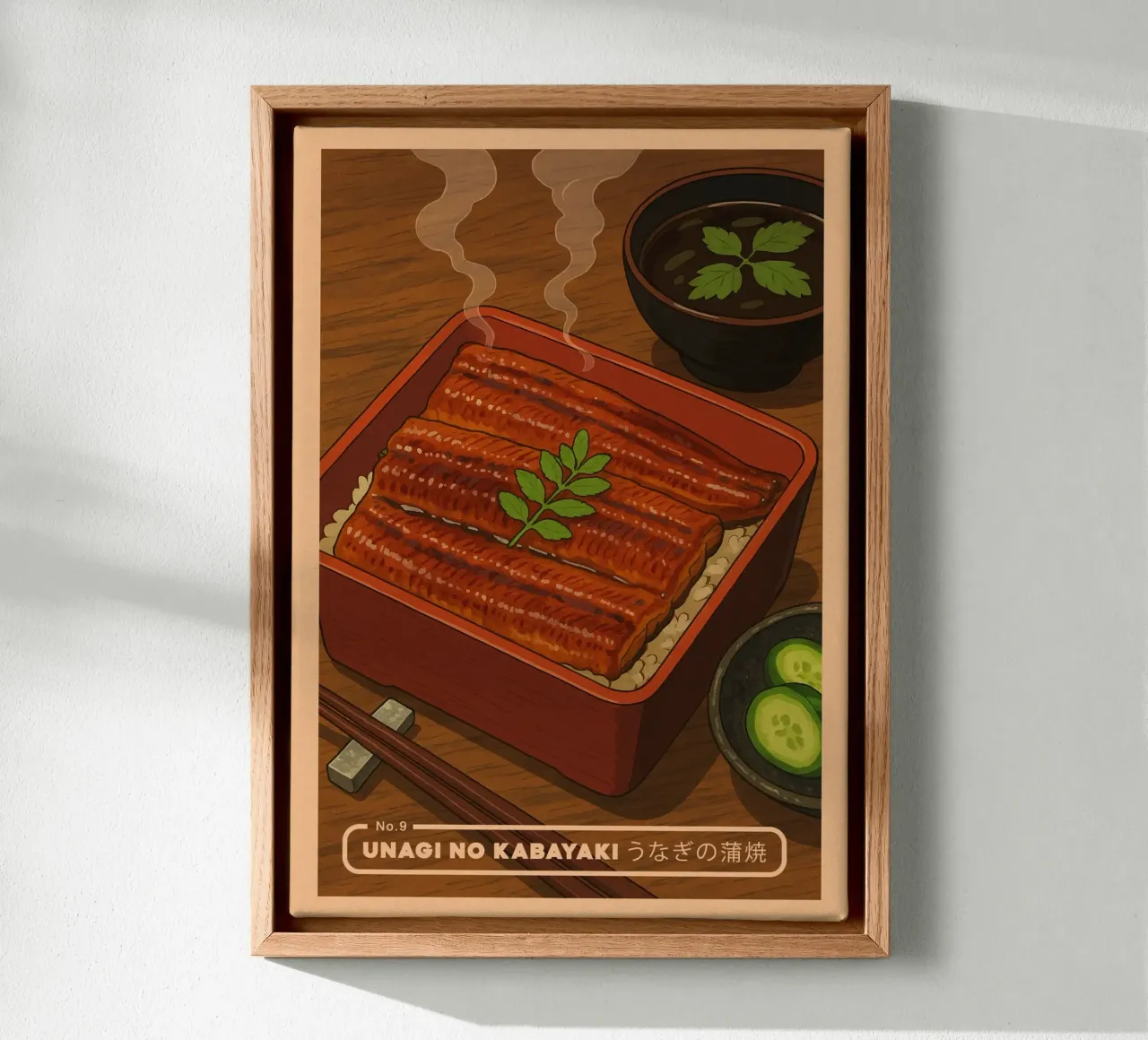 Anime-style Eels with rice - Japanese food series No. 9 tela con Cornice a cassetta da japanfox