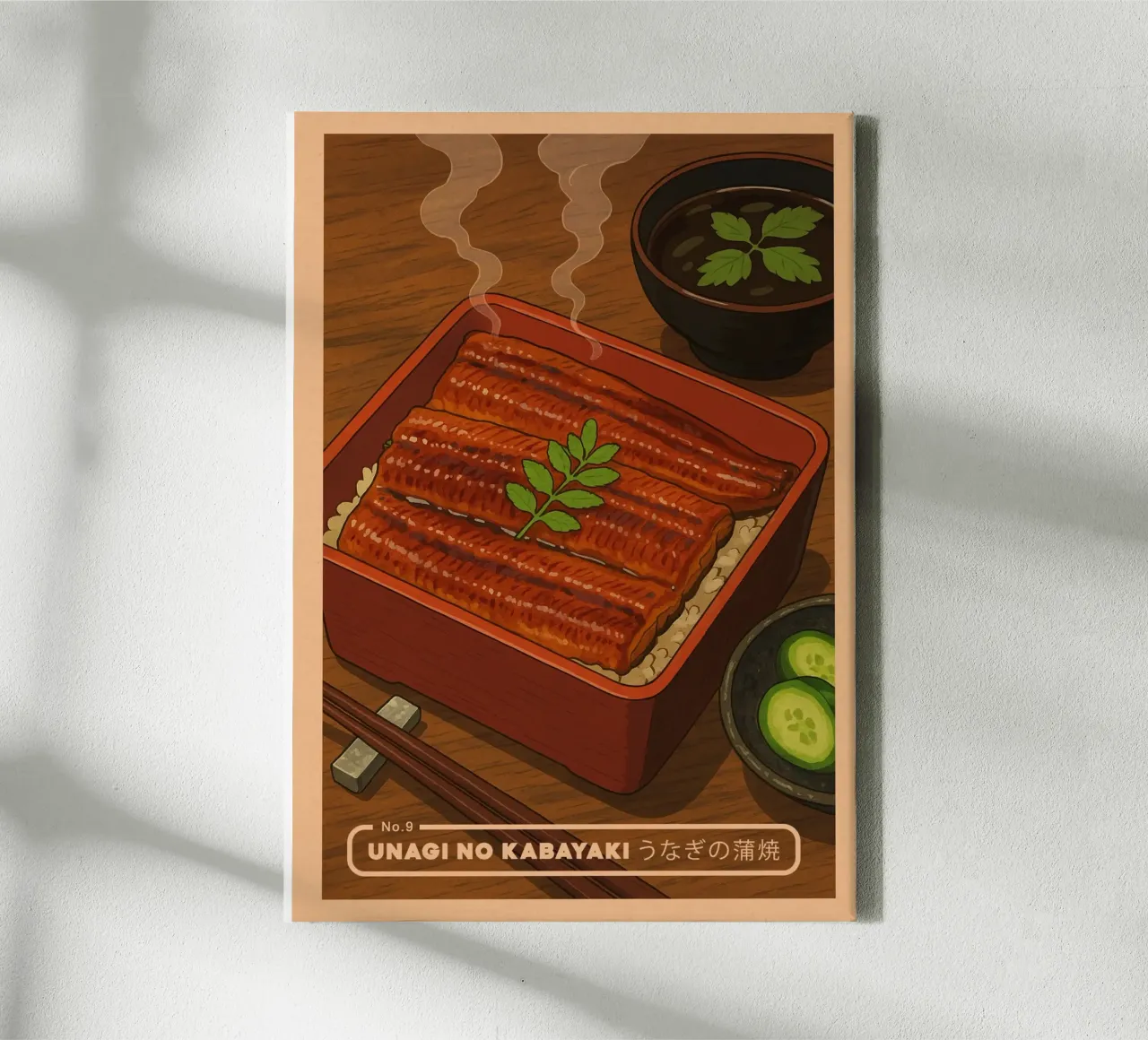 Anime-style Eels with rice - Japanese food series No. 9 tela con Cornice a cassetta da japanfox