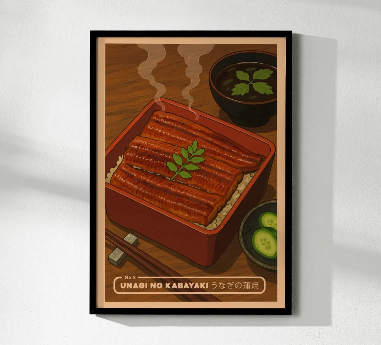 Anime-style Eels with rice - Japanese food series No. 9 poster with plastic frame by japanfox