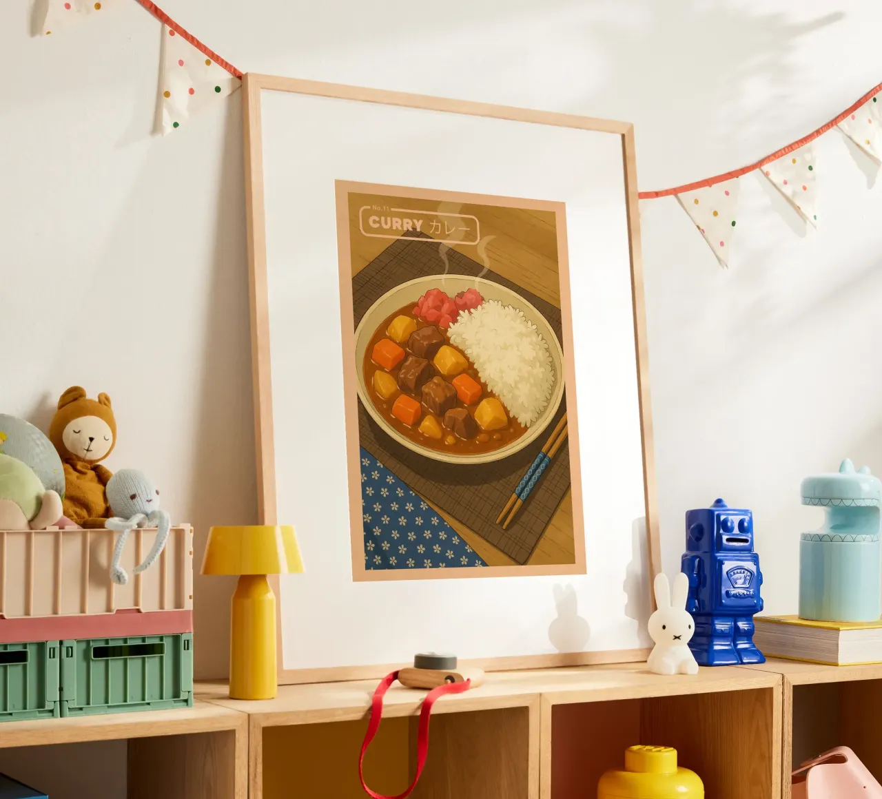 Anime-style Japanese Curry - Japanese food series No. 11 poster con telaio in plastica da japanfox