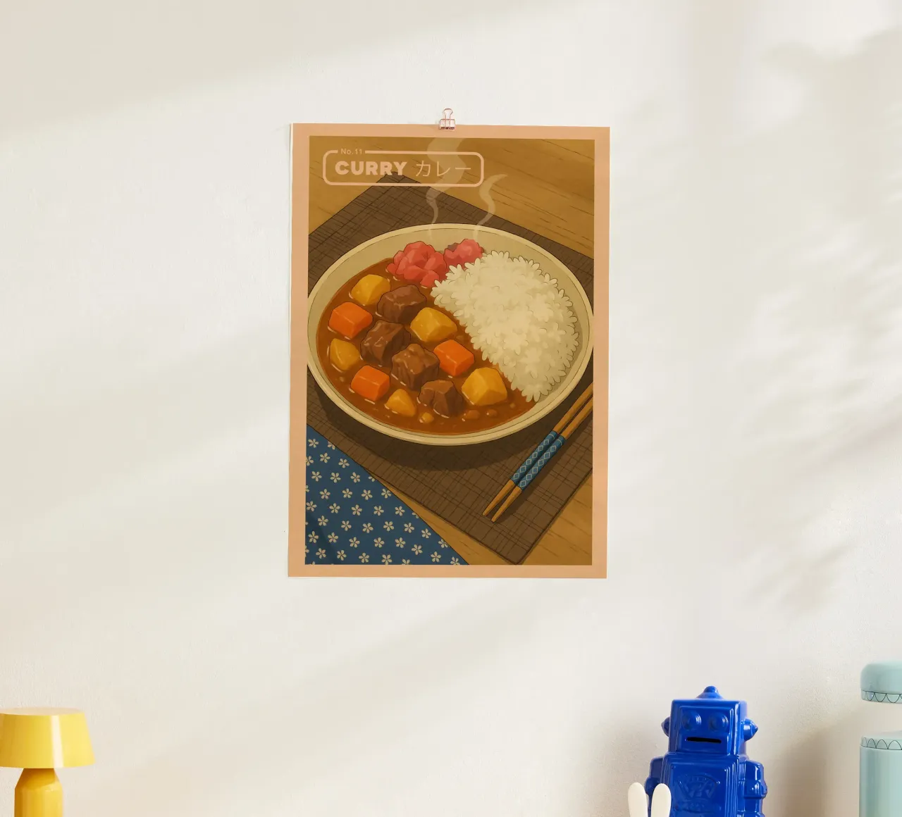 Anime-style Japanese Curry - Japanese food series No. 11 poster con telaio in plastica da japanfox