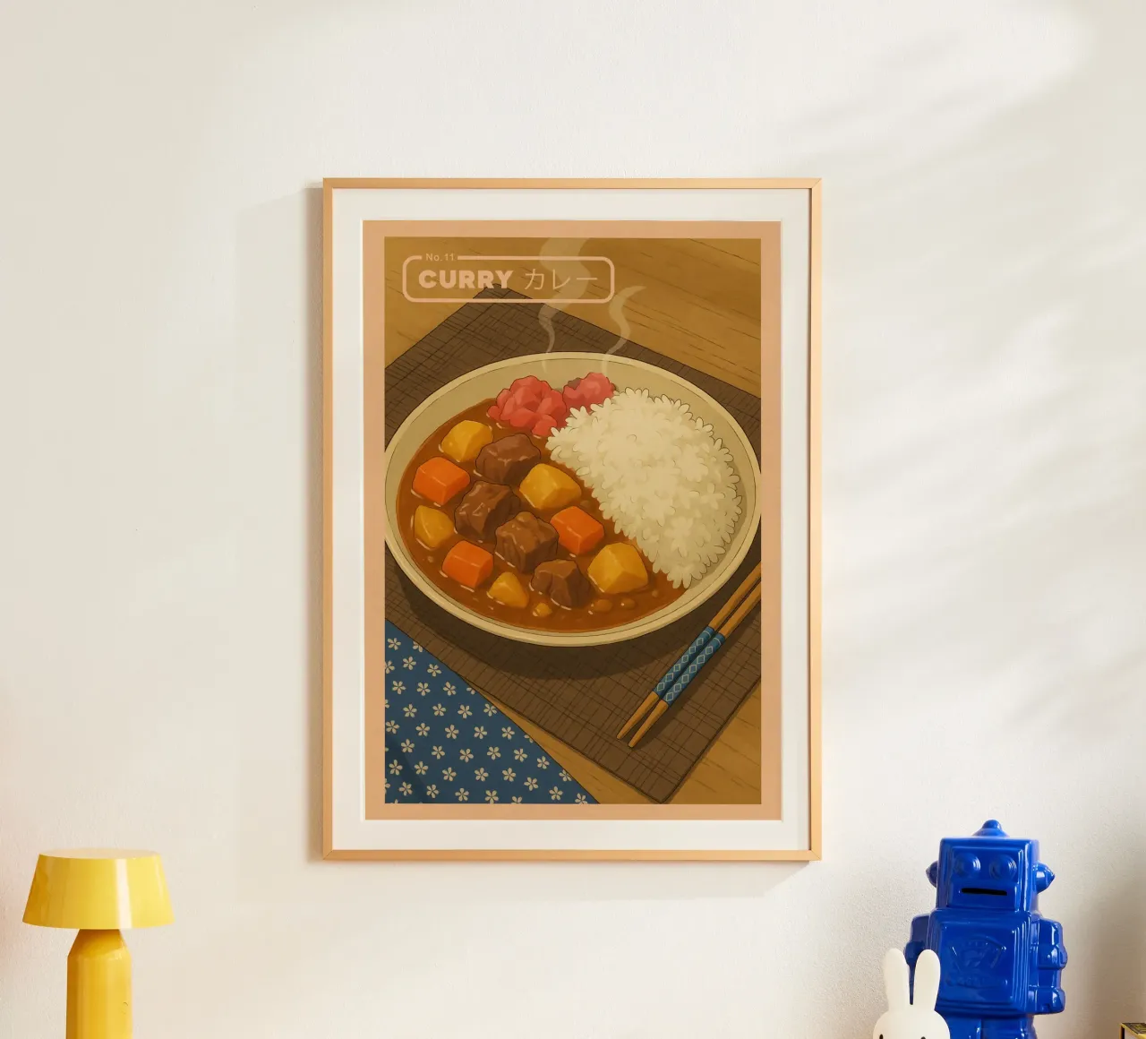 Anime-style Japanese Curry - Japanese food series No. 11 poster con telaio in plastica da japanfox