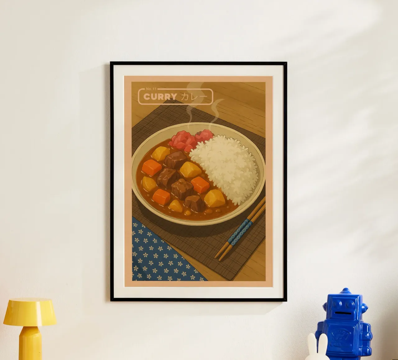 Anime-style Japanese Curry - Japanese food series No. 11 poster con telaio in plastica da japanfox