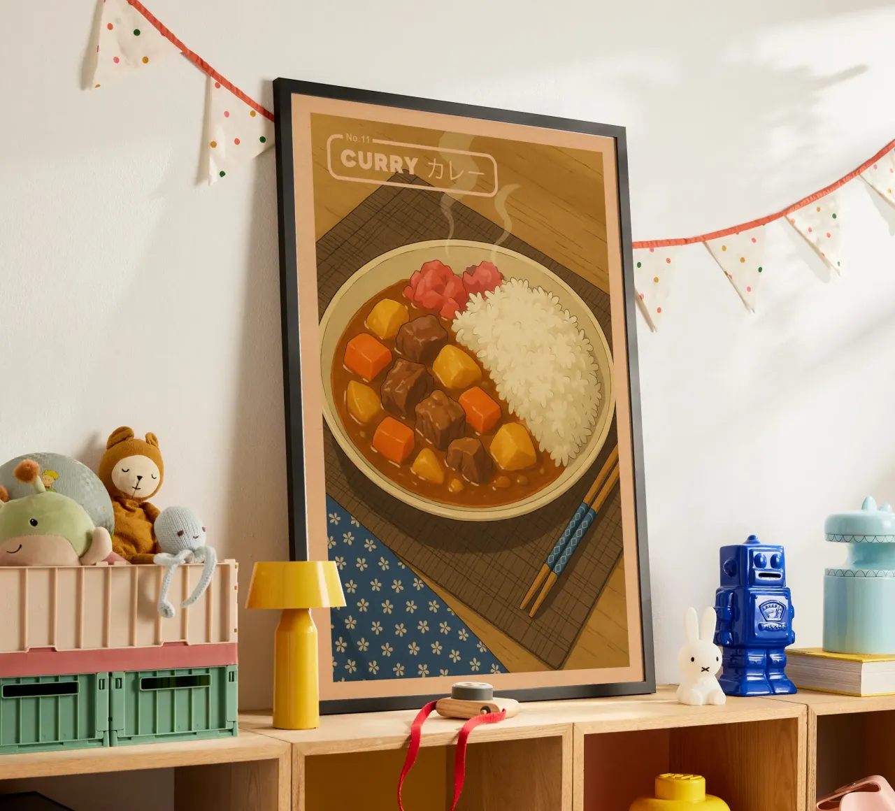 Anime-style Japanese Curry - Japanese food series No. 11 poster con telaio in plastica da japanfox
