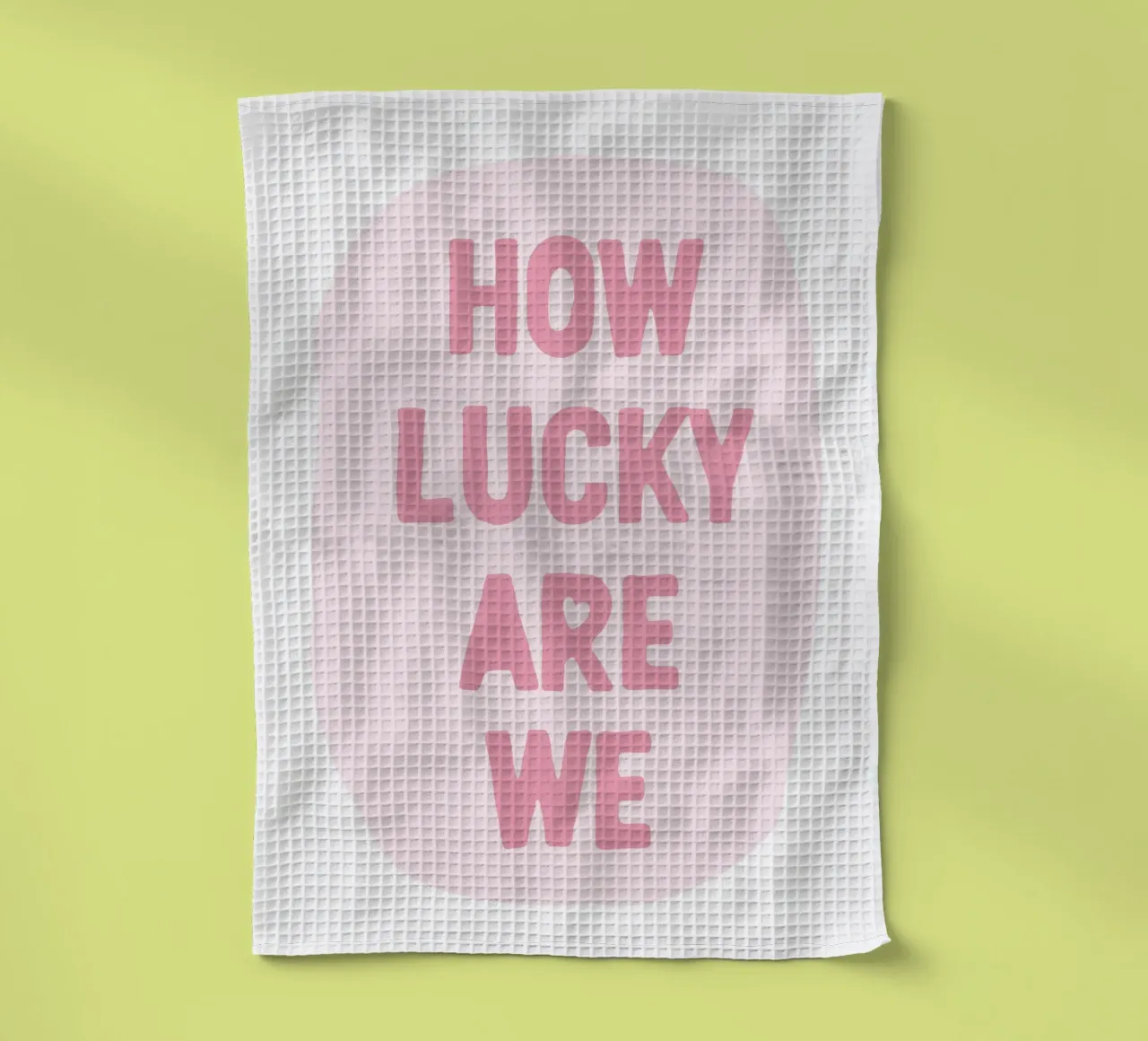 How Lucky Are We Print, Pink Trendy Wall Art theedoek van Farlane
