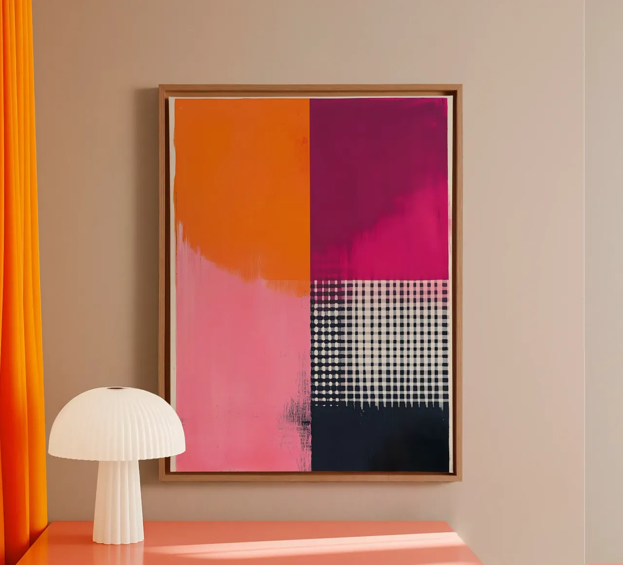 Pink and Orange Abstract Leinwand mit Schattenfugenrahmen von Gypsy Galleria