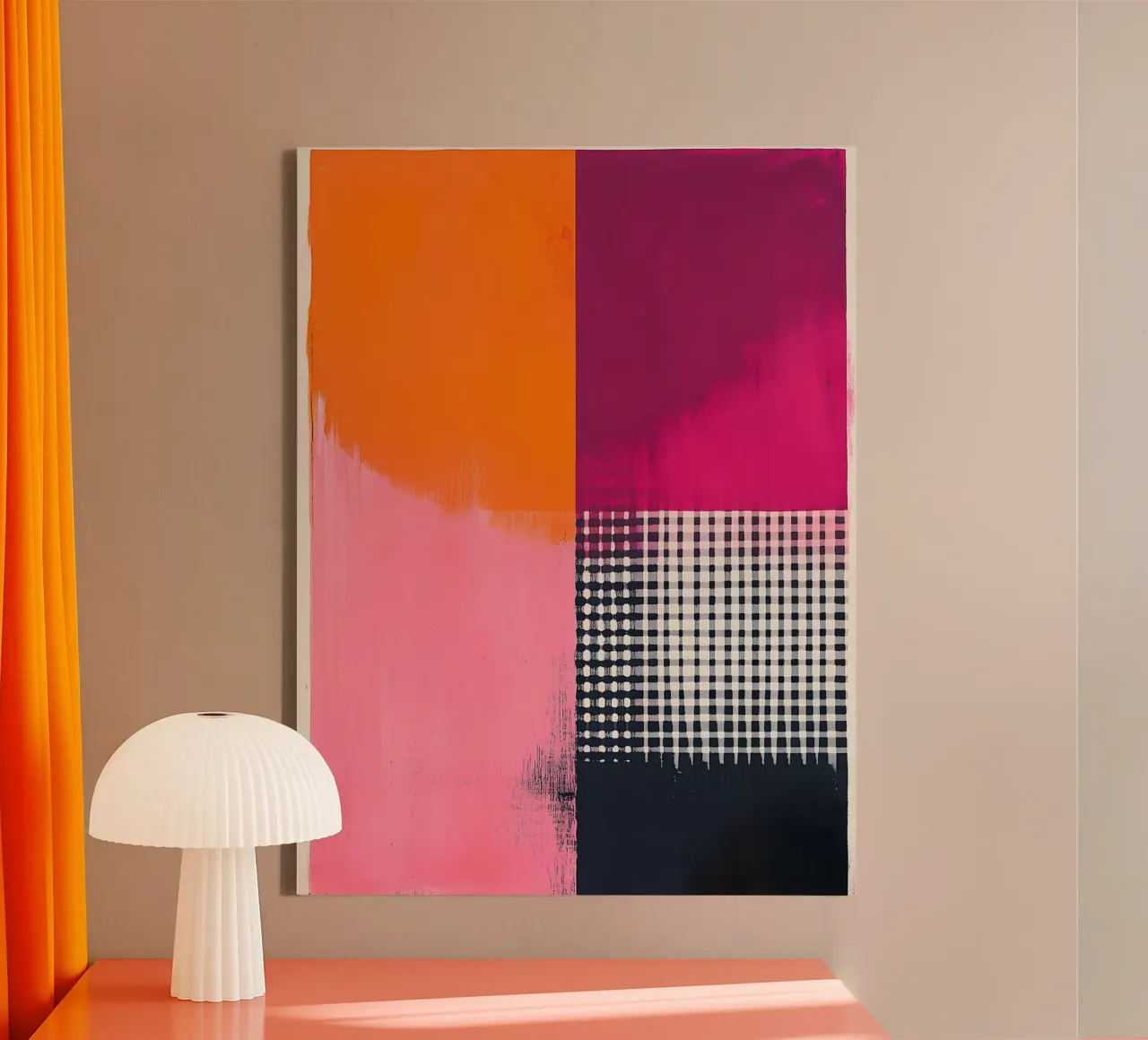 Pink and Orange Abstract Leinwand mit Schattenfugenrahmen von Gypsy Galleria