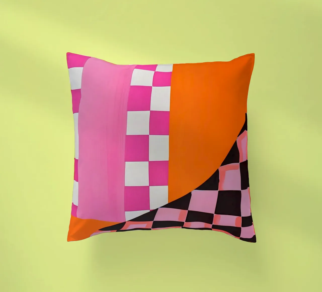 Pink and Orange Abstract Checks cuscino da Gypsy Galleria