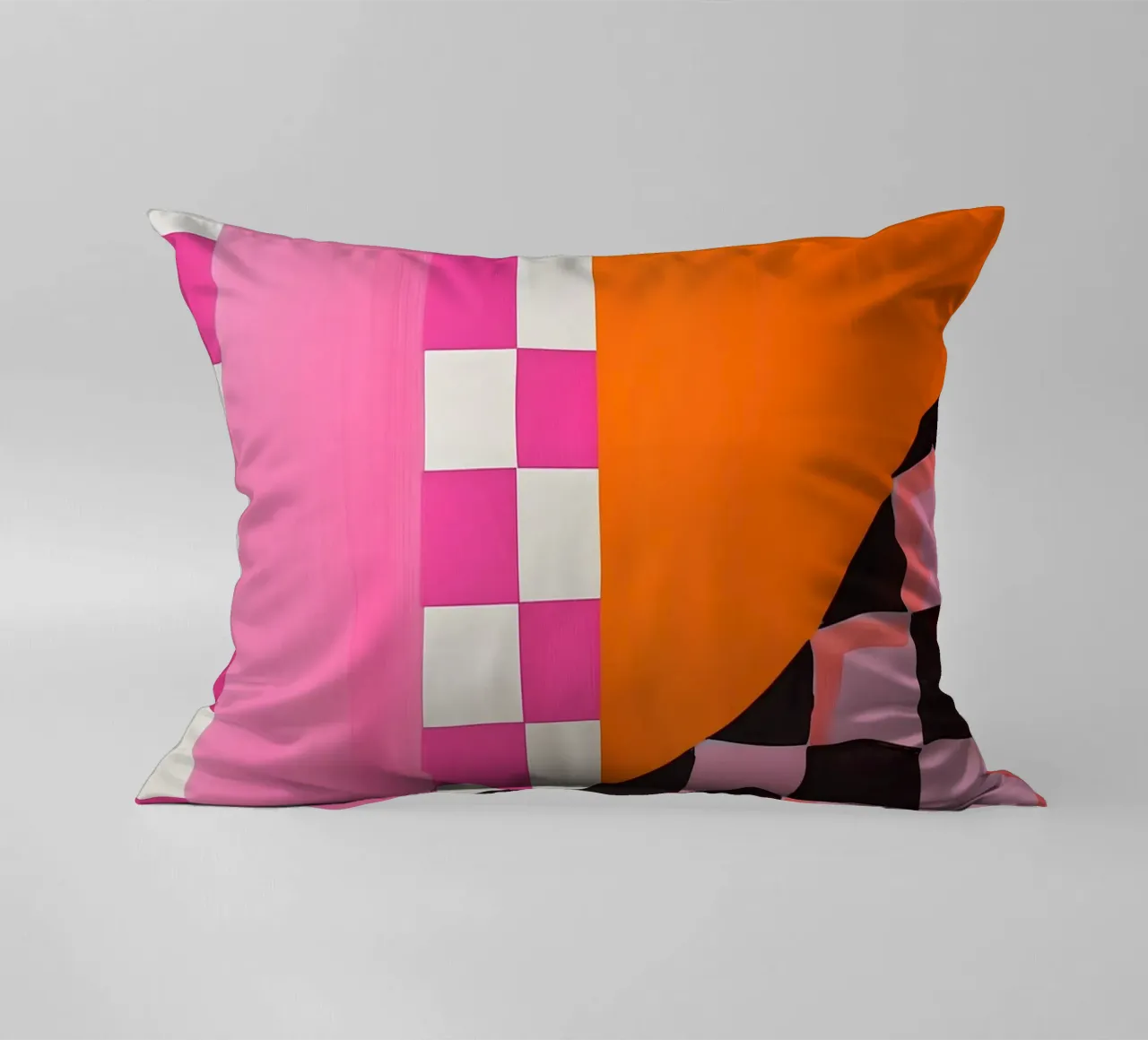 Pink and Orange Abstract Checks cuscino da Gypsy Galleria