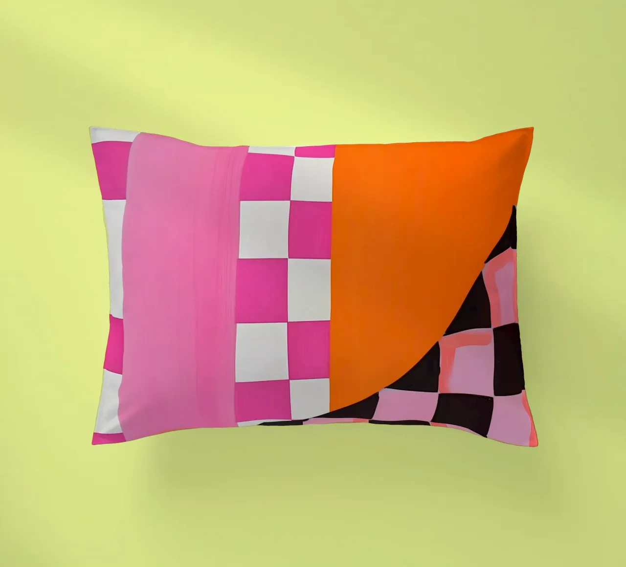 Pink and Orange Abstract Checks cuscino da Gypsy Galleria