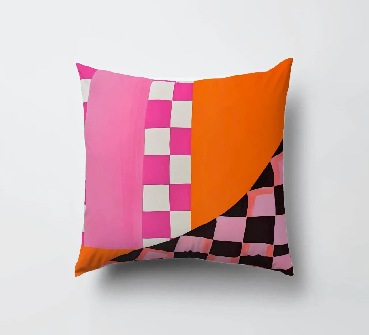 Pink and Orange Abstract Checks cuscino da Gypsy Galleria