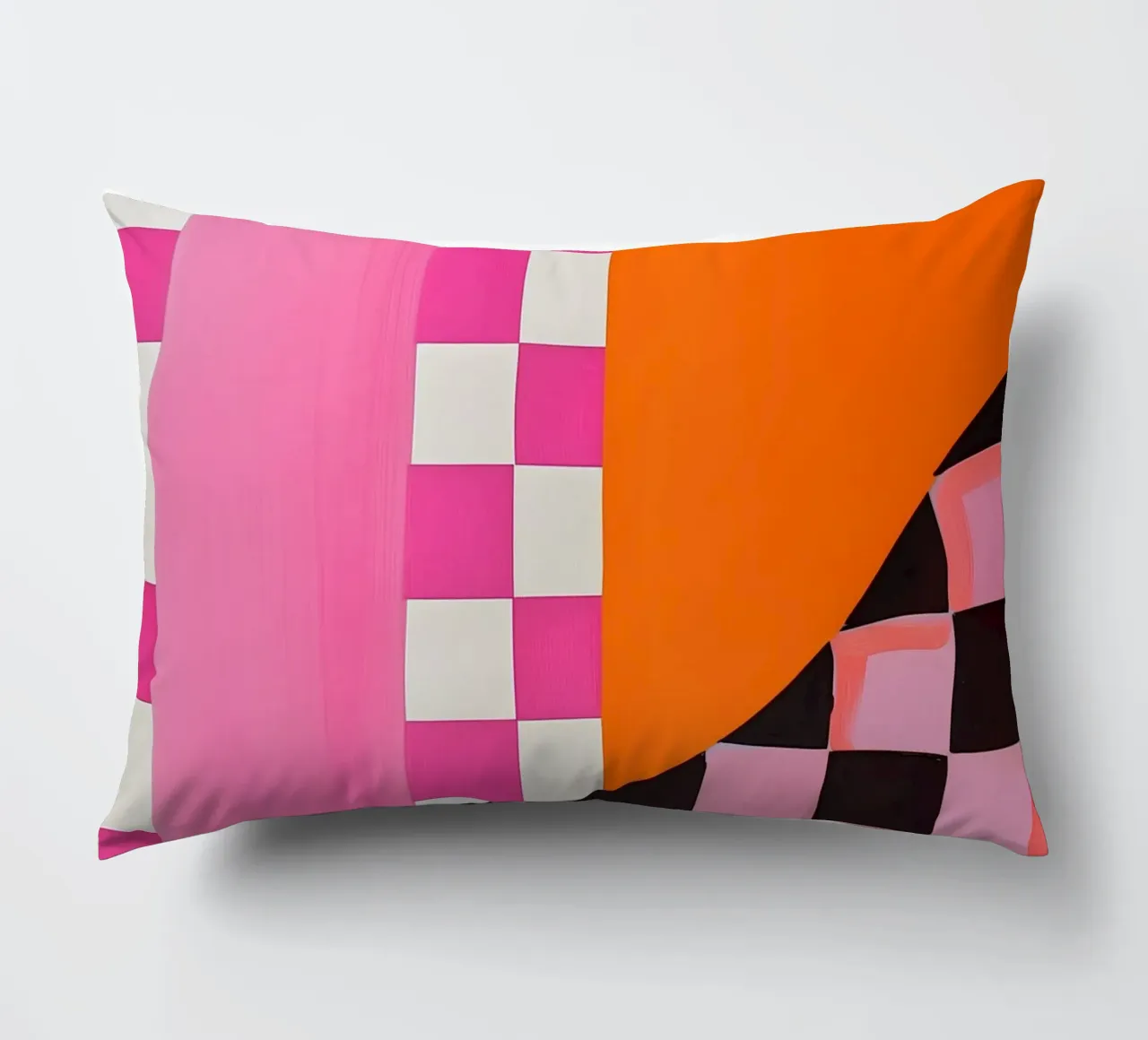 Pink and Orange Abstract Checks cuscino da Gypsy Galleria