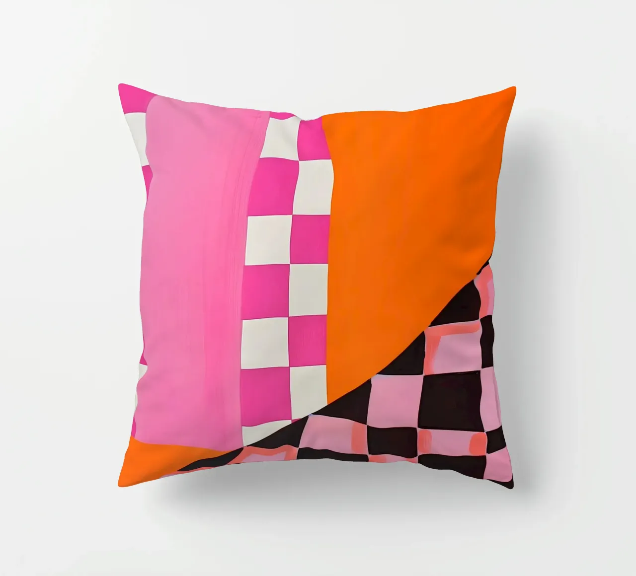 Pink and Orange Abstract Checks cuscino da Gypsy Galleria