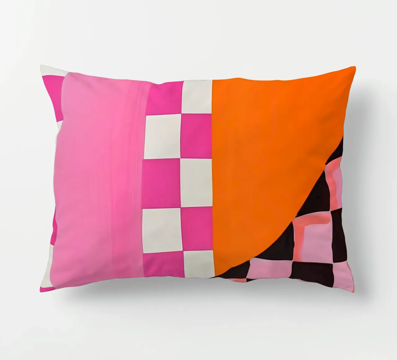 Pink and Orange Abstract Checks cuscino da Gypsy Galleria