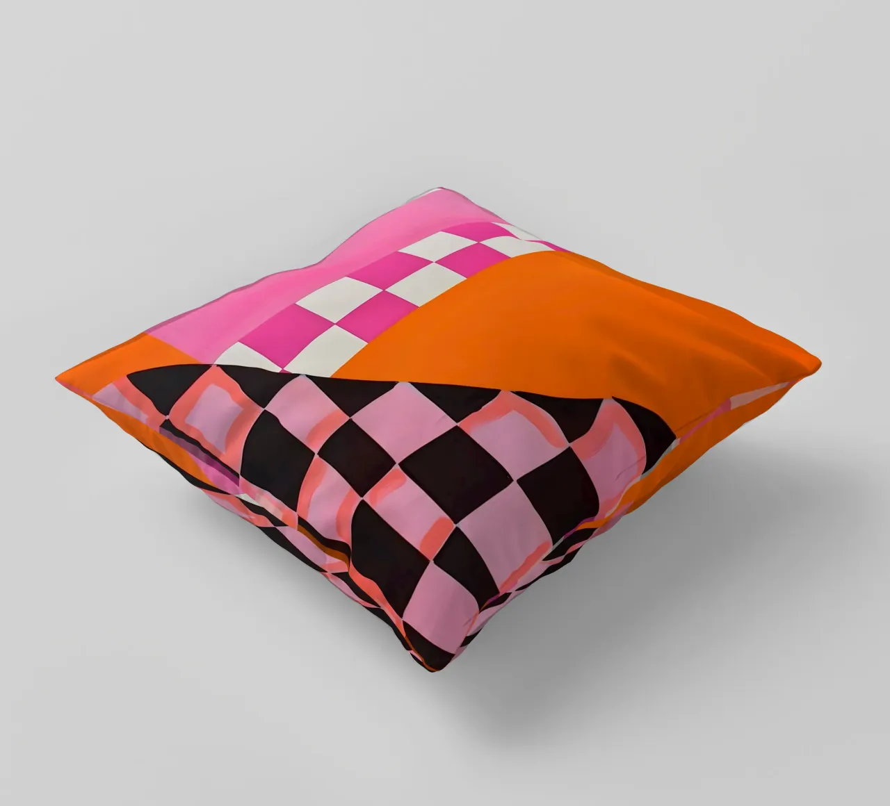 Pink and Orange Abstract Checks cuscino da Gypsy Galleria