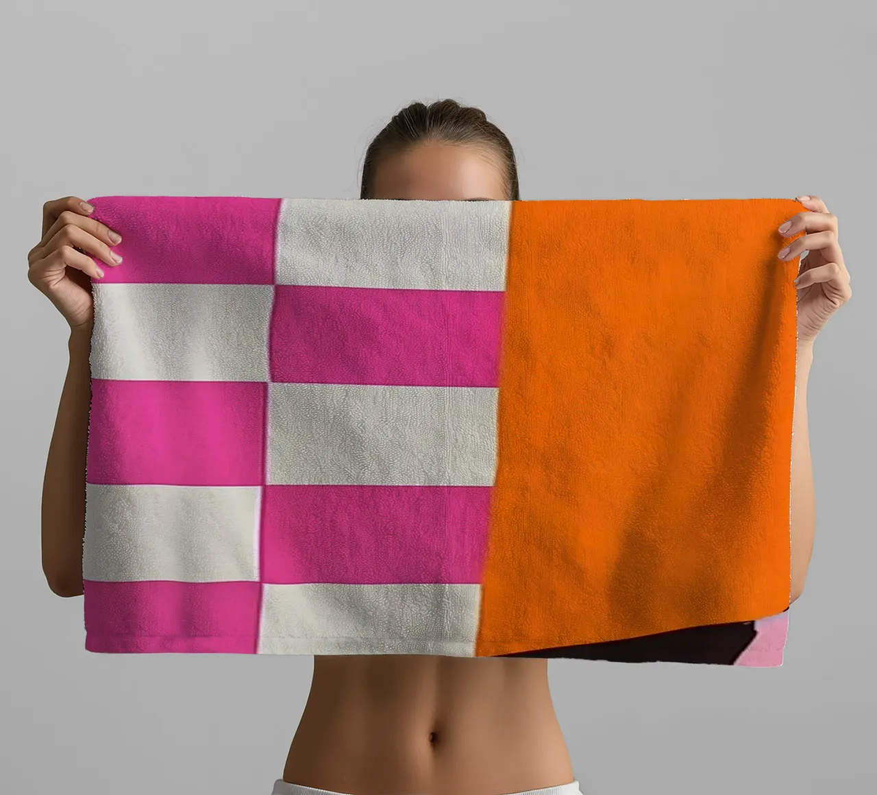 Pink and Orange Abstract Checks asciugamano da bagno da Gypsy Galleria