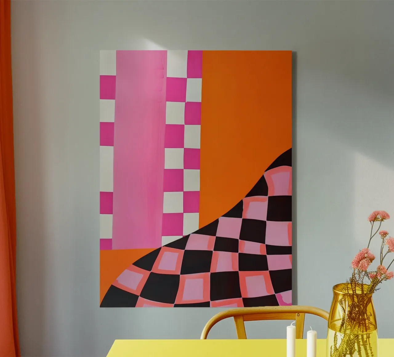 Pink and Orange Abstract Checks tela con Cornice a cassetta da Gypsy Galleria